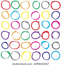 Colorful doodle crayon, pencil hand drawn oval circles.