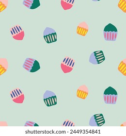 COLORIDO DOODLE CUPCAKES PATRÓN SIN FISURAS PARA NIÑOS, BEBÉS, NIÑOS PEQUEÑOS Y BEBÉS ILUSTRACIÓN VECTORIAL