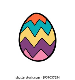 Colorful Doodle Easter Egg with wavy line on white silhouette. Hand drawn cartoon style, decoration for any design. Vector illustration of kid and holiday. 