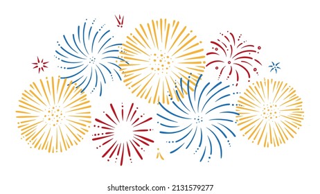 Farbiges Doodle-Feuerwerk. Schlaue Vorarbeiten für Feiern und Feiern. Vektorgrafik einzeln auf weißem Hintergrund