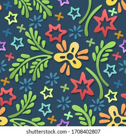 Farbige Doodle-Flora Nahtlose Muster. Vektorillustration.