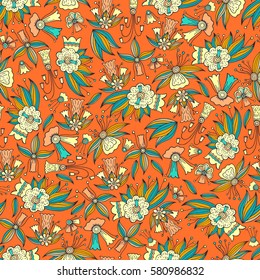 Colorful doodle floral seamless pattern. Can be used for wallpaper, pattern fills, web page background, surface textures.
