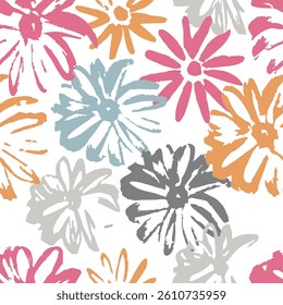  Colorful doodle flower Seamless pattern background ideal for wrapping paper, fabric, textile etc.