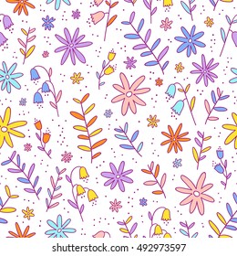 Colorful doodle flowers seamless pattern