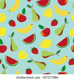 Colorful doodle fruits seamless pattern. Vector fruit background.