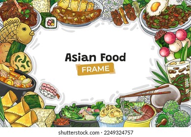 Colorful Doodle Hand Drawn Asian Food Frame