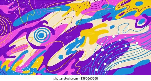 Colorful doodle hand drawn background, absract retro style