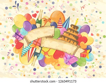 Colorful doodle hand drawn holiday poster template. Colorful vector artwork. Corporate identity design. Pattern with lots of objects
