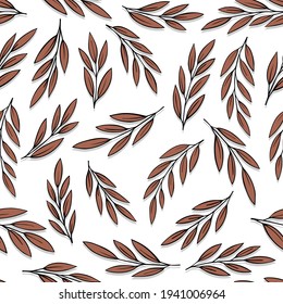 Colorful doodle hand drawn little leaves seamless pattern. Repeatable vector background with retro style flat botanical shapes on white background.