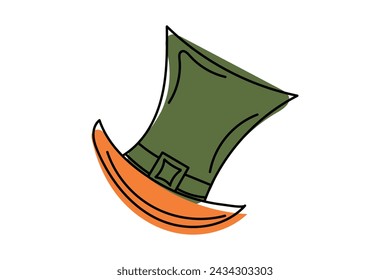Colorful Doodle Hat with buckle on St Patrick's Day. Vector hand drawn illustration done in black, green, orange colors. For cards, banners, wallpaper, textile, wrapping