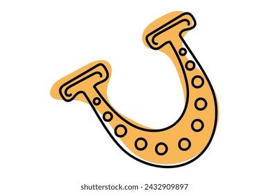 Colorful Doodle Horseshoe on St Patrick's Day. Yellow and Black Vector hand drawn illustration for cards, banners, wallpaper, textile, wrapping