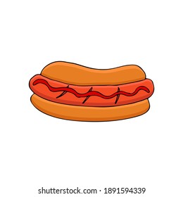 Colorful doodle hot dog illustration in vector. Isolated flat hot dog illustration in vector. Colorful icon of hot dog in vector