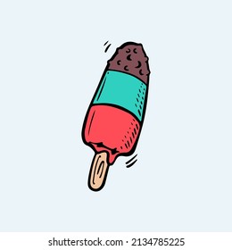 Colorful doodle ice cream illustration. Colorful summer icon