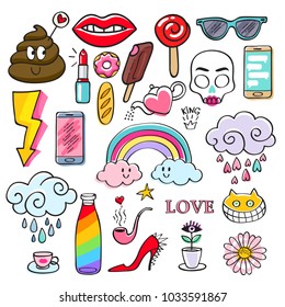 Colorful doodle icons set. Hand made designs.