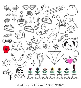 Colorful doodle icons set. Hand made designs.