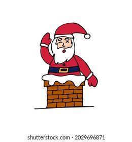 Colorful doodle illustration of Santa Claus in chimney. Colorful illustration of santa claus happily waving from chimney