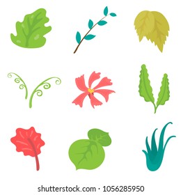 Colorful doodle leaf and flower collection. hand drawn style vector illustration
