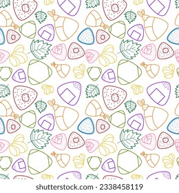 colorful doodle line Various types of Onigiri with pickled ginger and green Shiso concept seamless pattern on white background. abstract vector illustration.