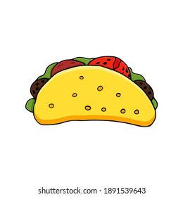 Colorful doodle mexican taco illustration in vector. Flat mexican taco illustration in vector. Mexican food illustration