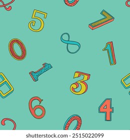 Colorful Doodle numbers seamless pattern. Vector illustration pattern