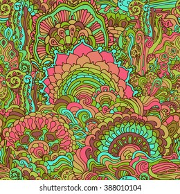 Colorful doodle ornament seamless pattern. Vector illustration