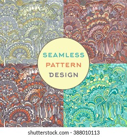 Colorful doodle ornament seamless pattern. Vector illustration