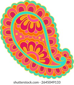 Colorful doodle paisley vector in indian style with floral details