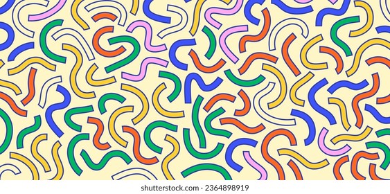 Colorful doodle pattern. Colorful curved lines. Funny vibrant pattern. Geometric pattern. Modern abstract backdrop.