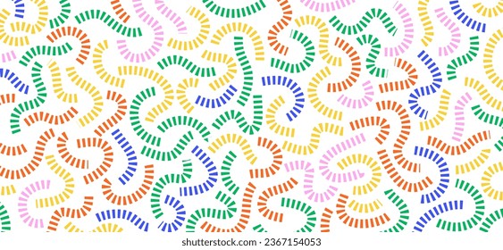 Colorful doodle pattern. Colorful dotted curved lines. Funny vibrant pattern. Geometric pattern. Modern abstract backdrop.