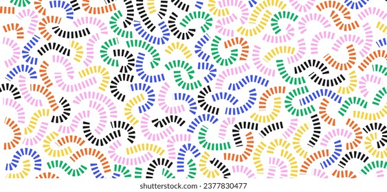 Colorful doodle pattern. Colorful dotted curved lines. Funny vibrant pattern. Geometric pattern. Modern abstract backdrop.