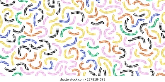 Patrón de doodle colorido. Coloridas líneas curvas punteadas. Patrón vibrante divertido. Patrón geométrico. Fondo abstracto moderno.
