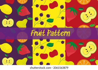 A colorful doodle pattern featuring berries and fruits