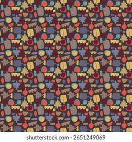 Colorful doodle pattern featuring playful toy illustrations