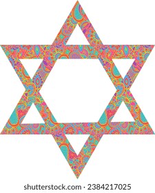 Colorful doodle pattern star of David