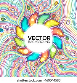 Colorful Doodle Pattern. Vector Ethnic Floral Background. Use for Wallpaper, Pattern Fills, Web Page Backgrounds etc.