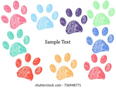 Colorful doodle paw print background