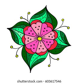 Colorful doodle round pattern of dog-rose. hand drawn abstract colored floral ornament for your design