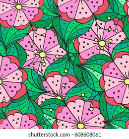 Colorful doodle seamless of many dog-roses. hand drawn abstract colored floral seamless for your design