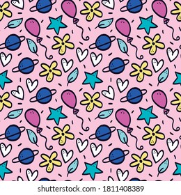 Colorful doodle seamless pattern. Doodle background