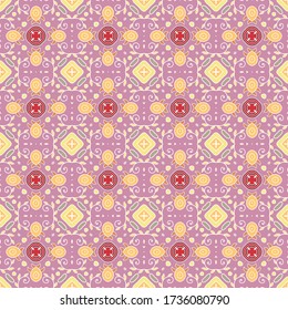 Colorful doodle seamless pattern, repeating texture for textile fabric, paper printing. Hand drawn background with geometric and floral elements. Tribal ethnic ornament for scarf, shawl, hijab design