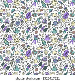 Colorful doodle seamless pattern, space theme