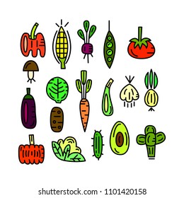 Colorful doodle set. Vegeables vector illustration. Shop concept