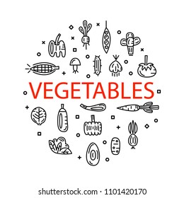Colorful doodle set. Vegeables vector illustration. Shop concept