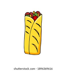Colorful doodle shawarma doodle illustration. Colorful flat shawarma illustration in vector. Colorful shawarma icon