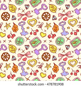 Colorful doodle sketch ink line art seamless pattern vector