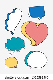 Colorful doodle speech bubble vectors collection