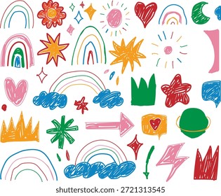Bolhas de fala coloridas e elementos decorativos desenhados à mão