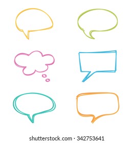 Colorful doodle speech bubbles set.
