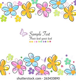 Colorful doodle spring flowers frame greeting card
