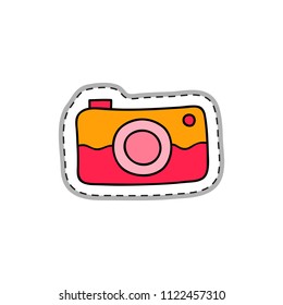 Colorful doodle sticker or patch with camera isolated on white background.